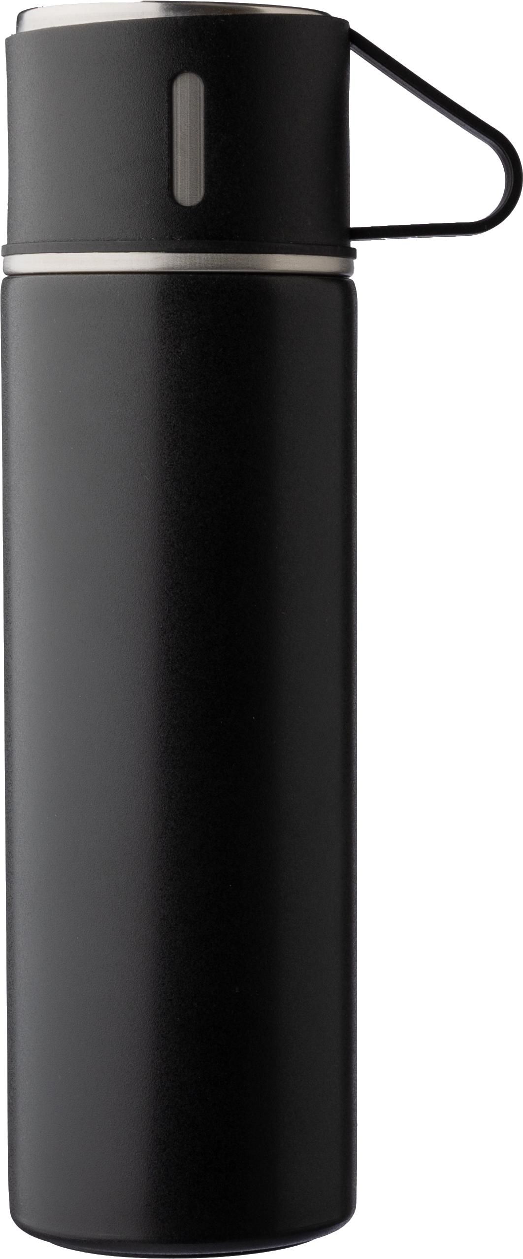 Thermosfles-set | Rvs | 420 ml + 2 bekers zwart