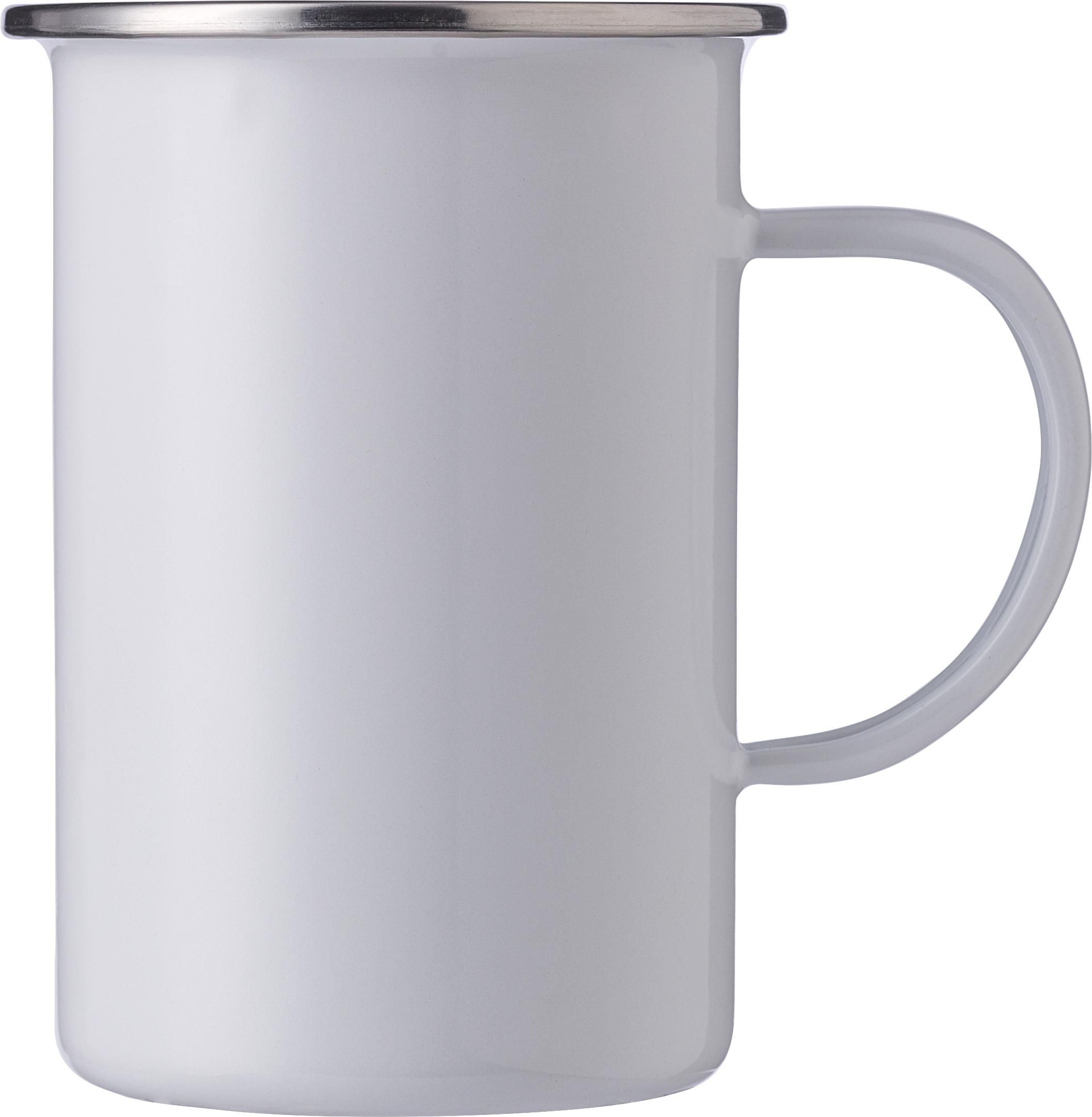 Emaille mok Ayden | Rvs rand | 500 ml wit