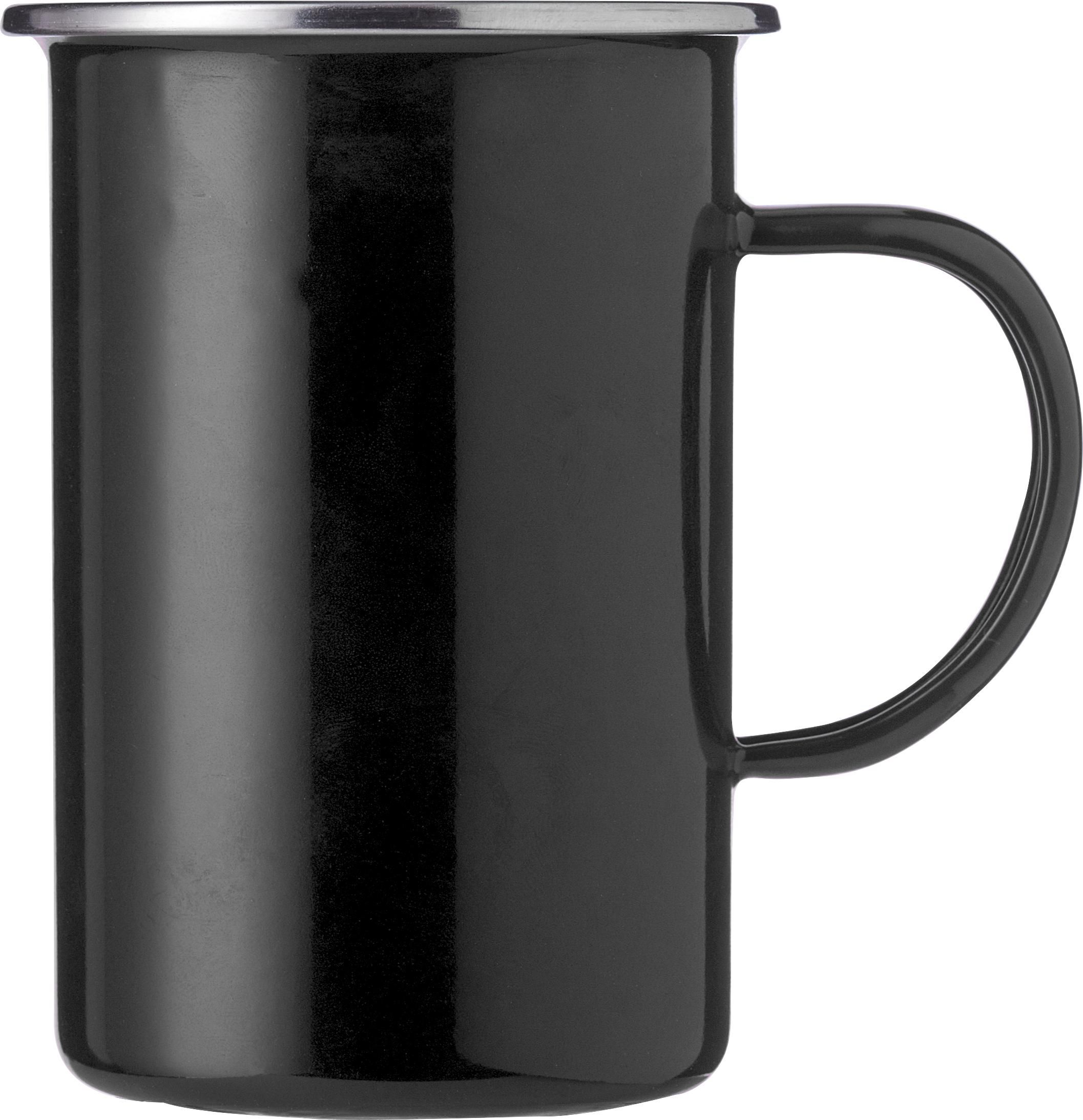 Emaille mok Ayden | Rvs rand | 500 ml zwart