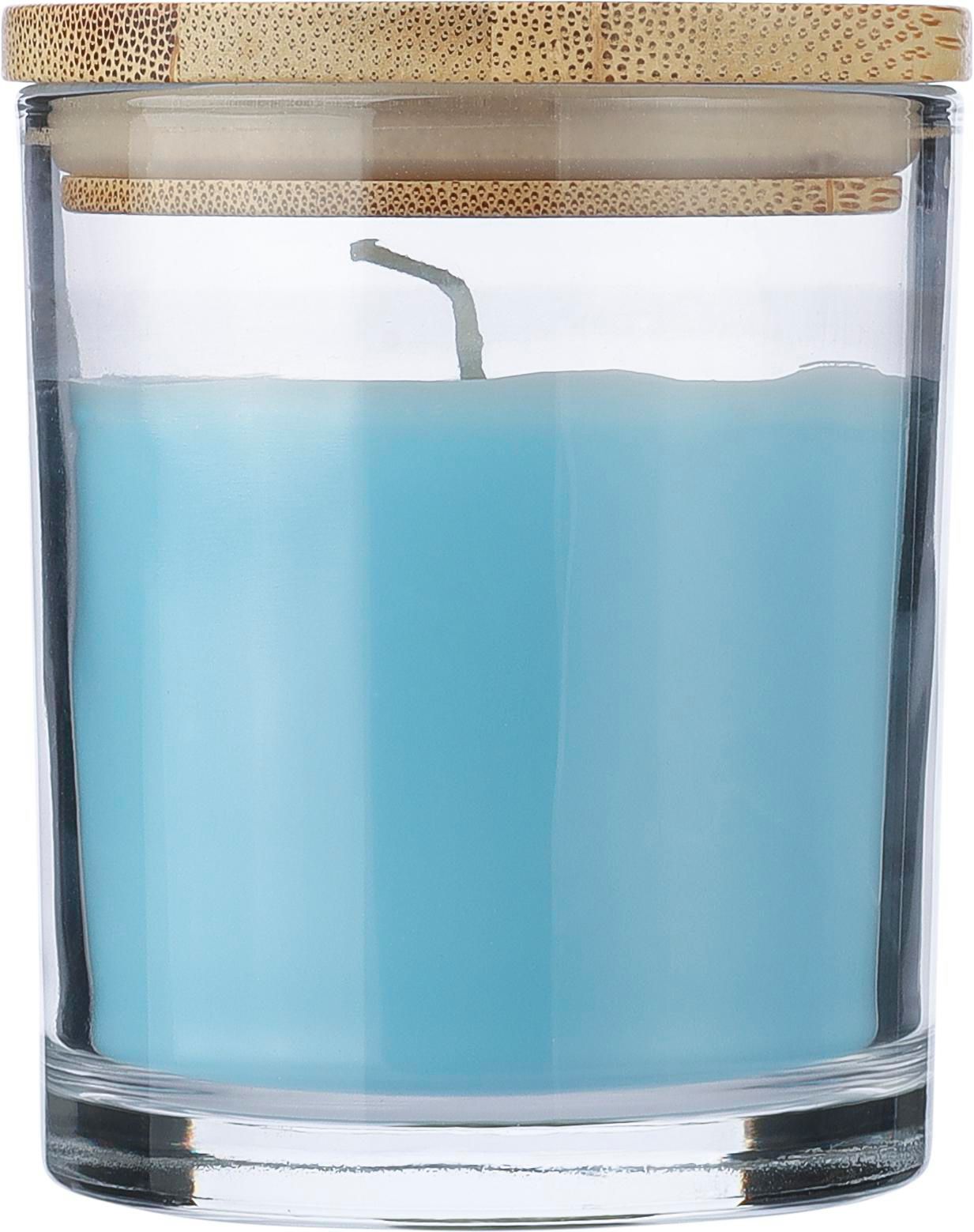 Kaars Riven | Glas met bamboe deksel lichtblauw