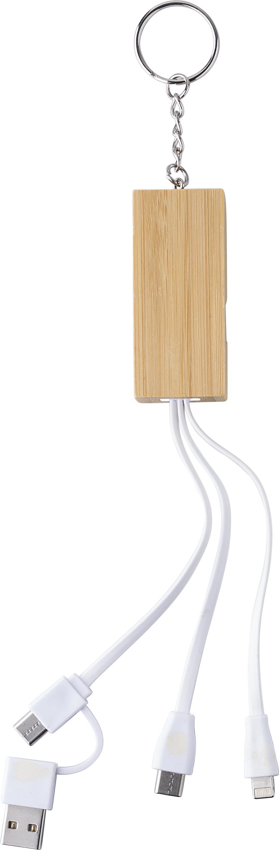 Sleutelhanger met oplaadkabels Sutton | Bamboe | Telefoonstandaard thumbnail