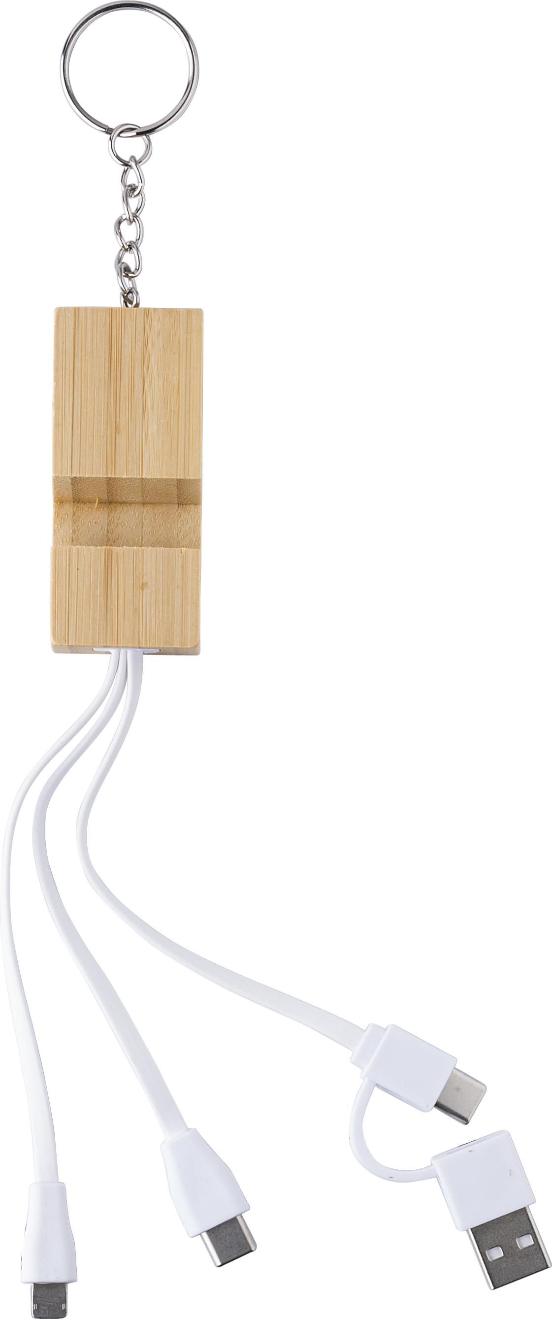 Sleutelhanger met oplaadkabels Sutton | Bamboe | Telefoonstandaard bruin
